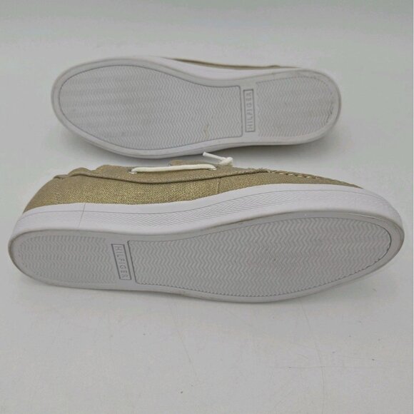 Tommy Hilfiger Womens Slip-On Gold Shimmer Preppy Boat Shoes 9 Logo Loafers New - Picture 9 of 9